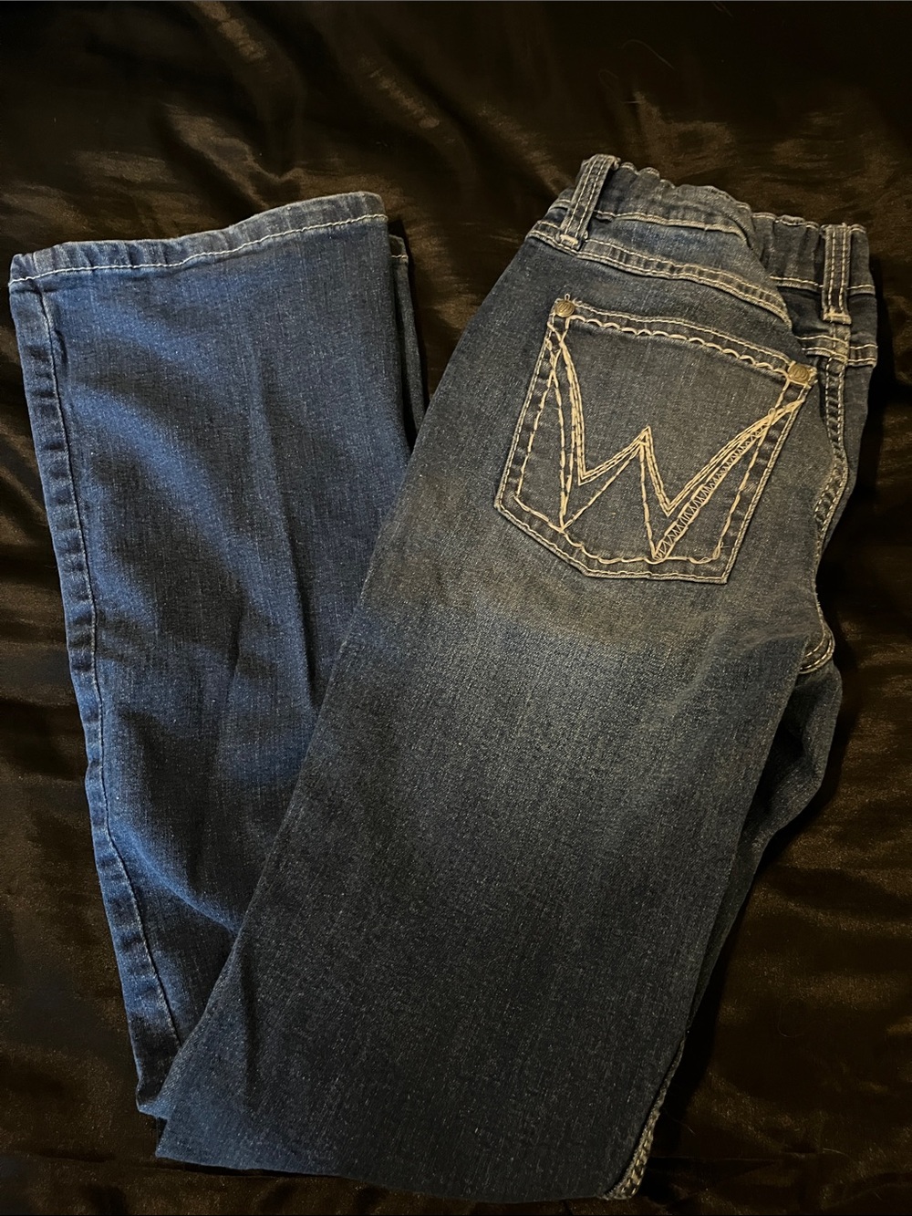 Wrangler Dark Blue Girls Jeans with Contrast Back Stitching- fit like 24 women’s